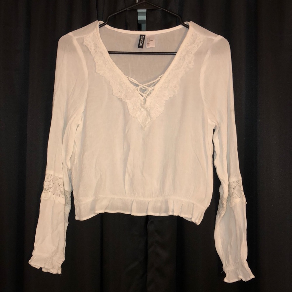 White lace up crop top